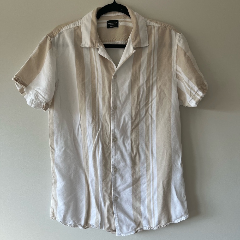 Selected Homme Striped Short Sleeve Button Down - 100% Lyocell - Size M